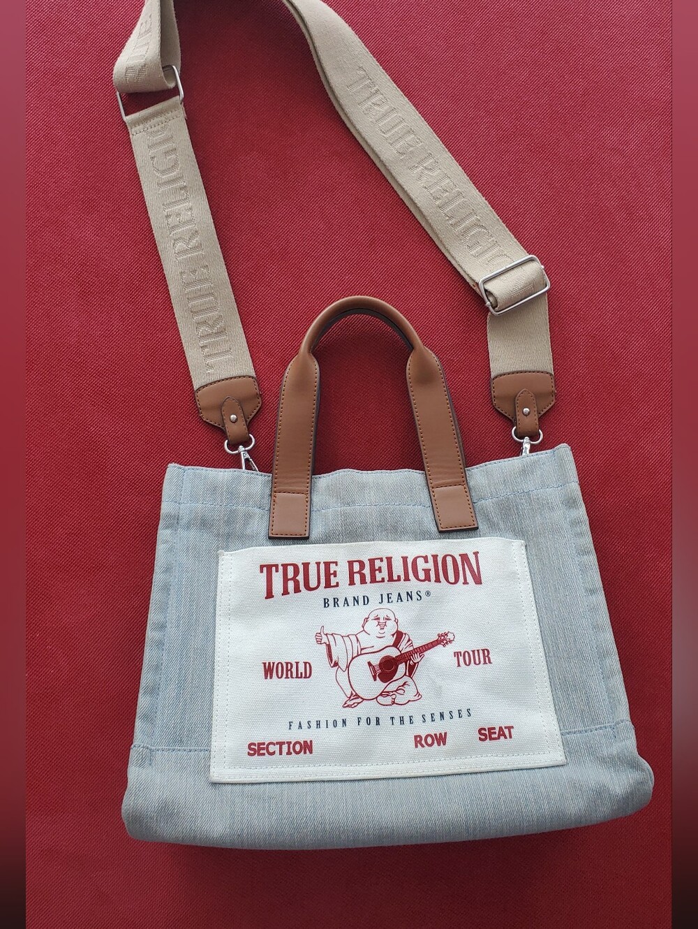True Religion Denim Tote Bag with Adjustable Shoulder Strap